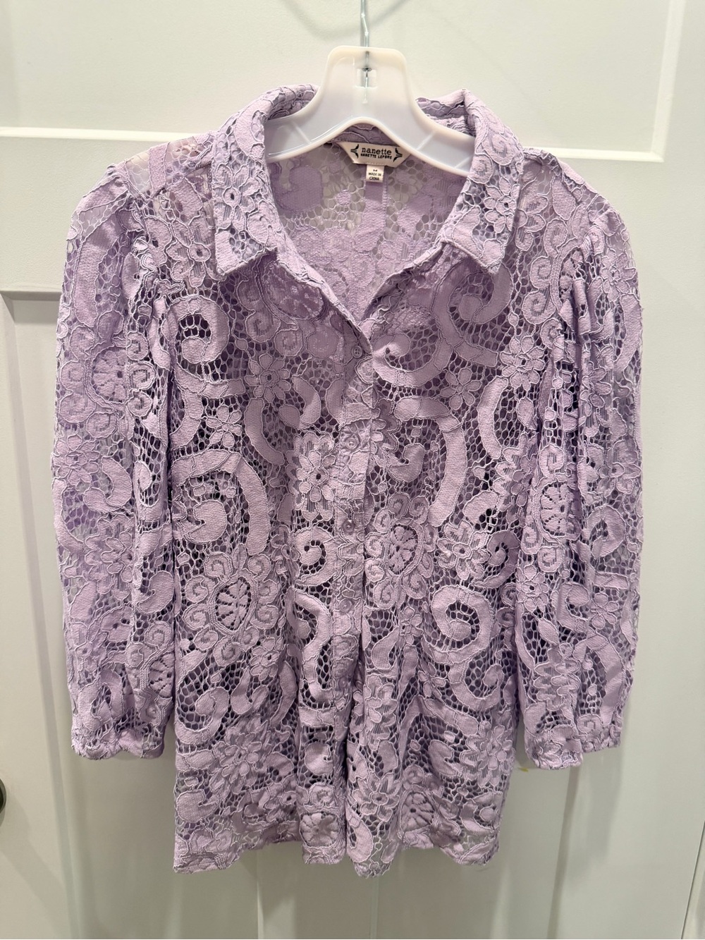 Nanette Lepore Medium Lavender Floral Lace Button Front Blouse